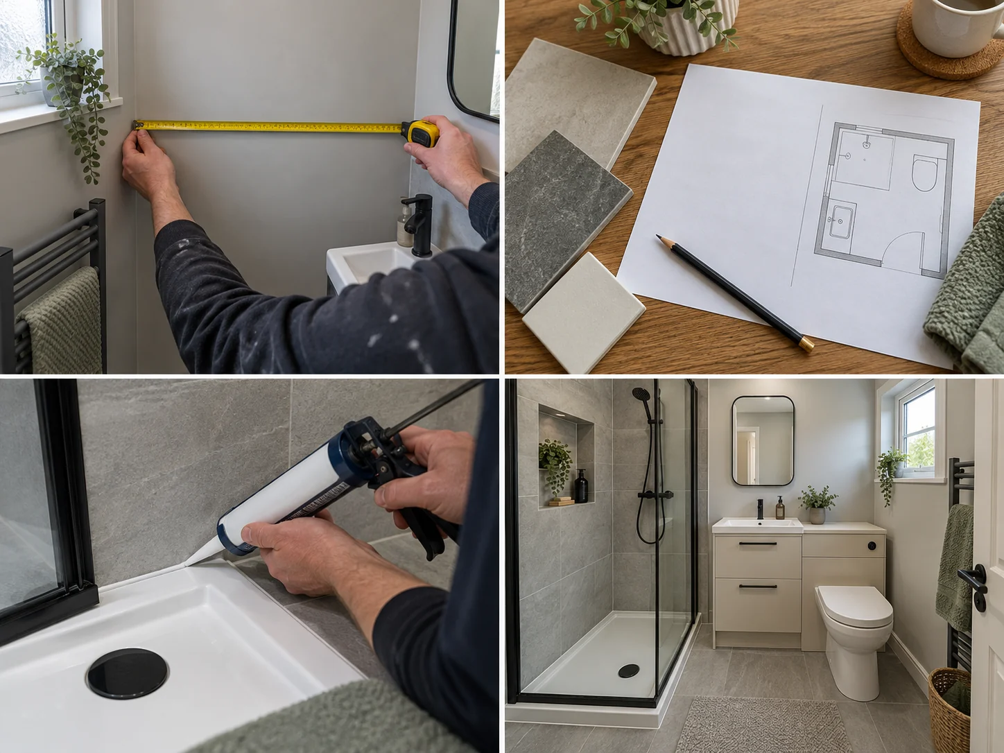 Compact modern shower room with vanity storage